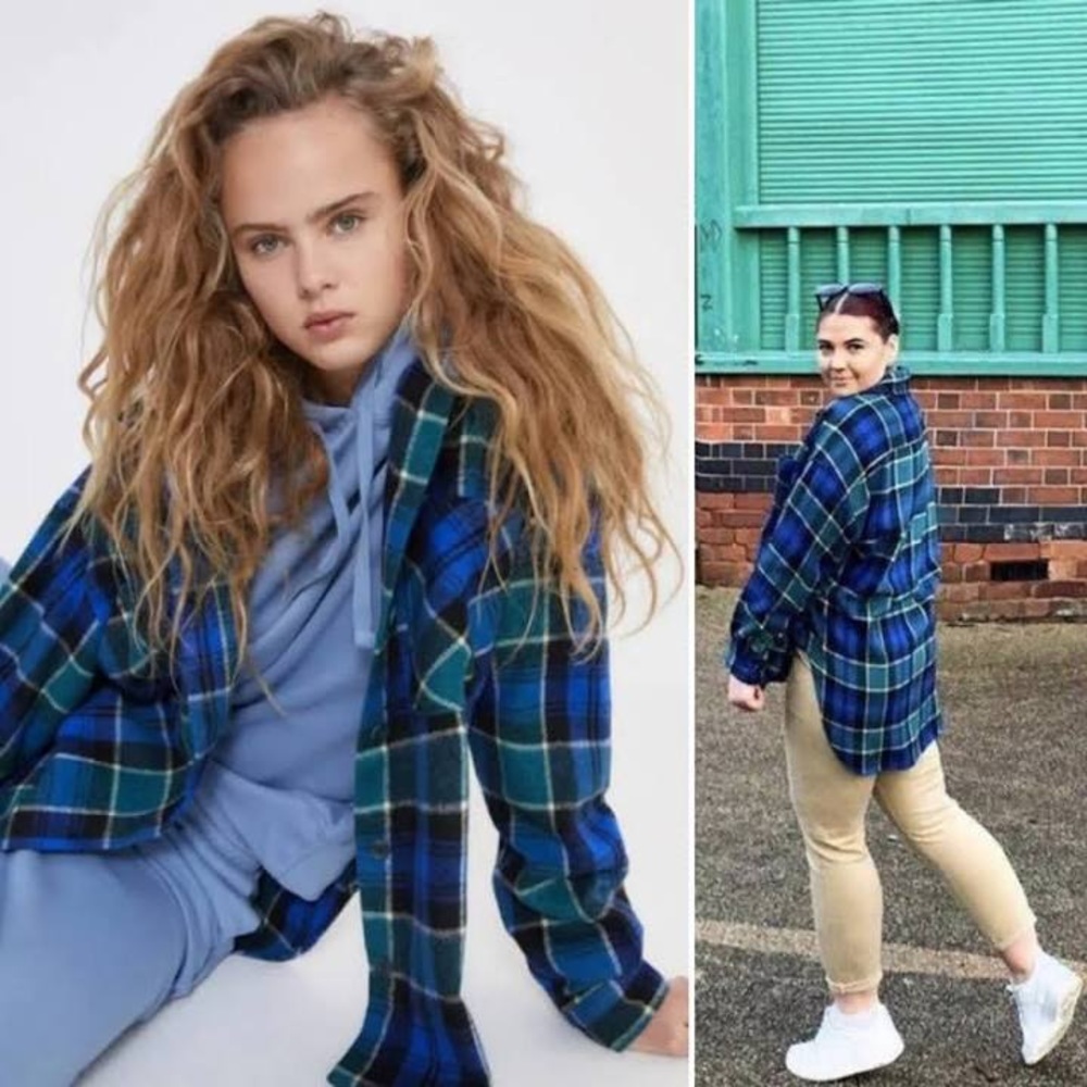 ZARA Oversized Green and Blue Oversized Shirt Shacket NWT - Picture 3 of 11
